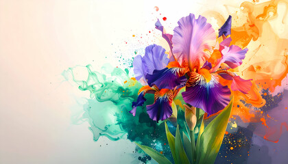 A vibrant iris flower with colorful splashes, showcasing nature's beauty.