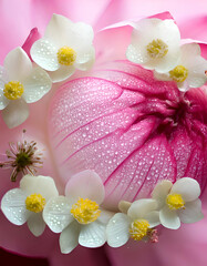 A close-up of a pink lotus flower adorned with delicate white petals and droplets.