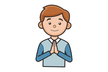 Namaste: A smiling person performs a traditional gesture of greeting with hands pressed together in a sign of respect and acknowledgement. 