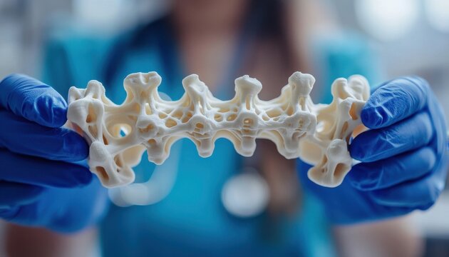 Detailed examination of a human spine model, prototyping for 3D printing of prostheses, conducted by a medical specialist