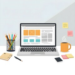 Modern Workspace with Laptop  Clean Vector Illustration
