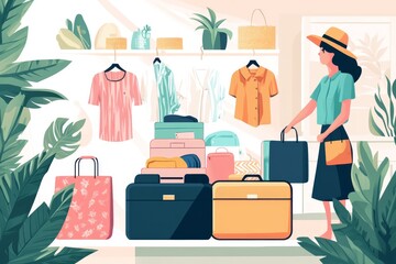 People packing outfits into a suitcase for a vacation trip, preparing for an exciting getaway, Generative AI