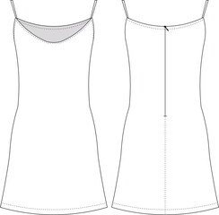 u scoop neck sleeveless strappy strapped spaghetti straps zippered mini short straight a line dress template technical drawing flat sketch cad mockup fashion woman design style model 
