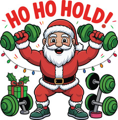 Santa Claus Workout In A Festive Gym Using Dumbbells