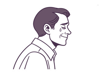 Melancholy and Tears: A portrait of human emotion, an illustration of a man with a single tear rolling down his cheek, capturing a moment of quiet sadness and introspection.