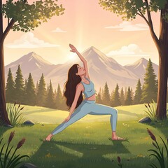 Woman Practicing Yoga at Sunrise  Peaceful Wellness Illustration
