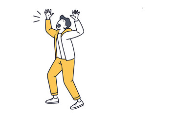 Panic Expression: A visual narrative captures the emotional intensity, a moment of sheer panic, hands thrown up in a gesture of alarm, conveying a sense of urgency and fear.