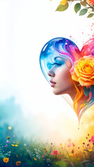 A vibrant artistic representation of a woman's profile intertwined with nature and colors.