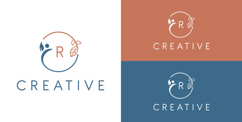 Vector abstract logo design template in trendy linear minimalist style - initial with leaf - cosmetic symbol