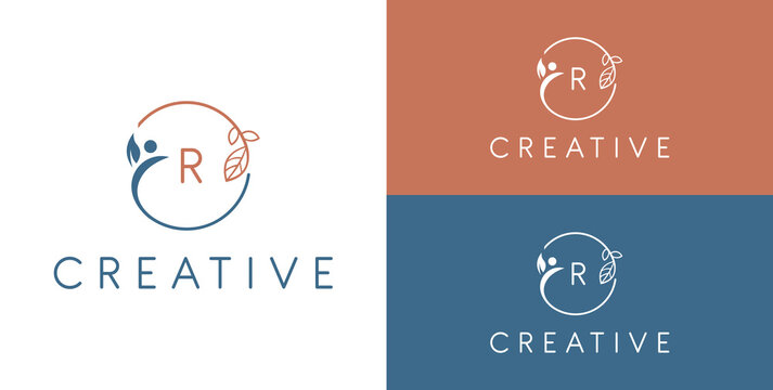 Vector abstract logo design template in trendy linear minimalist style - initial with leaf - cosmetic symbol