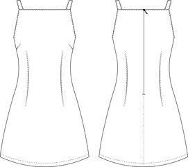 sleeveless strappy strapped shoulder straps square neck princess darted tailored bodycon mini short dress denim template technical drawing flat sketch cad mockup fashion woman design style model 
