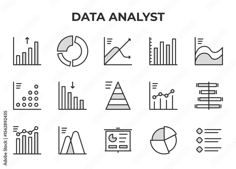 Poster data analyst chart graph report statistic business analytics icon set