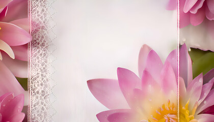 A delicate floral background featuring pink water lilies and lace accents for design use.
