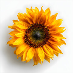Obraz premium Close up of a vibrant yellow sunflower with a dark center on a white background