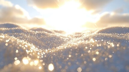 Sparkling snow drifts at sunrise, glistening with sunlight.