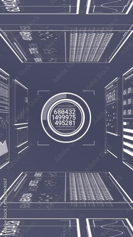 Poster animation of interface with statistical data processing against grey background