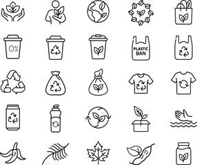Minimal Eco and Recycling Icons for Sustainable Living and Green Initiatives.