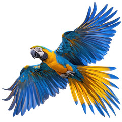 Fototapeta premium Colorful blue and yellow parrot isolated on transparent background 
