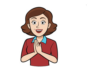 Greeting gesture: an illustration of a smiling woman with a greeting gesture in traditional manner.