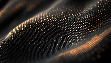 Abstract black fabric with golden dots, rippling texture