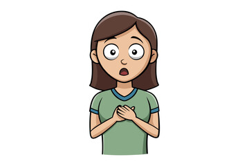 Surprised Girl Cartoon: A cartoon illustration of a girl with wide eyes and hands clasped to her chest, expressing surprise or shock.