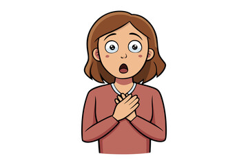 Surprised expression of woman: A captivating visual narrative of woman's emotional state, her eyes widen and mouth agape, showcasing pure shock and amazement with a gentle touch upon her chest.