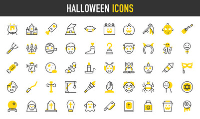 Halloween vector icons. such as Coffin, Tombstone, Serial Killer, Bible, Balloon, Circle, Cleaver, Clown, Cross, Devil, Eye Mask, Eyeball, Finger, Bat, Fireworks, Ghost illustration.	
