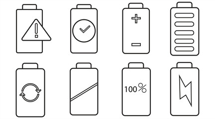 Battery icon, line symbol, isolated on white background, vector illustration.