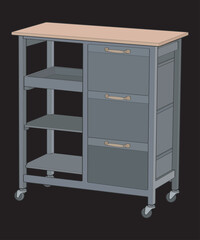Vector Food Trolley Cart – Industrial Rolling Kitchen Storage with Shelves and Drawers.