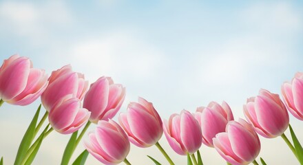 Fototapeta premium 春の柔らかな光、ピンクのチューリップが優しく弧を描く