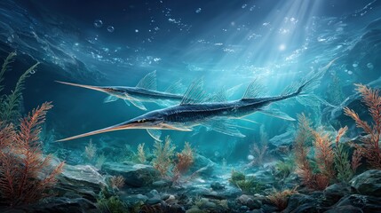 Ancient sea creatures underwater