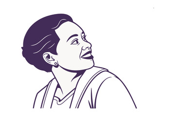 Illustration of Smiling Woman Looking Upward: A happy woman, rendered in delicate lines, gazes optimistically toward the future.