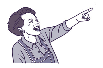 Laughing and Pointing: An illustration of a woman laughing while pointing, depicting a moment of jovial amusement and direction. 