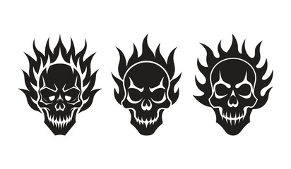 Burning Skull Silhouette with Flames and Intense Fire Concept for Creative Dark Art and Designs