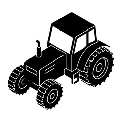 Isometric tractor black and white illustration agriculture farming vehicle machinery equipment isolated farm 100