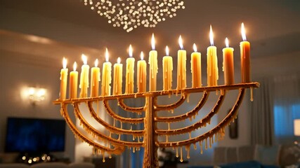 Lit menorah with dripping wax - Powered by Adobe