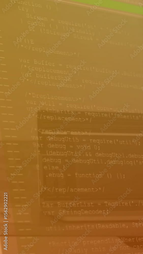 Poster animation of digital data processing over computer on office desk