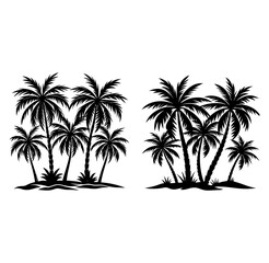 Silhouettes of tropical palm trees set. silhouette illustrations