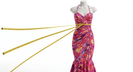 Colorful dress form with measuring tapes
