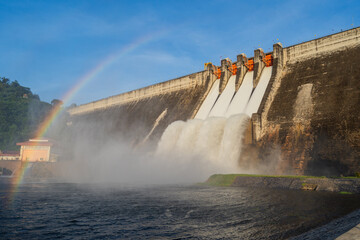 The dam is releasing water from the dam via Springway.