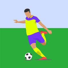 Illustration Vector Style Football Soccer player kicking ball on green field during game