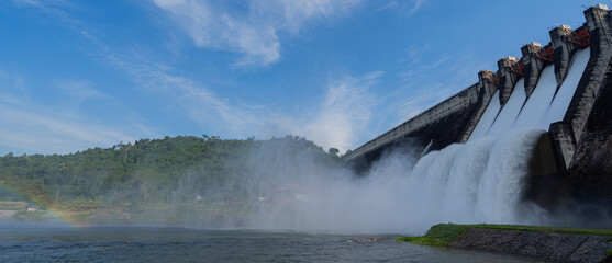 The dam is releasing water from the dam via Springway.