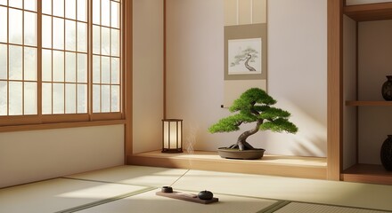 盆栽のある和室のインテリアデザイン