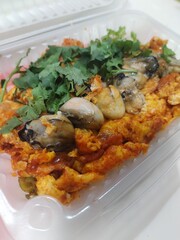 Asian Food Fried Oyster Egg with coriander