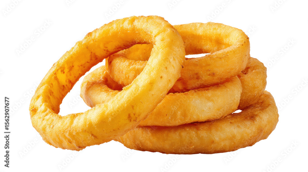 Poster on transparent background isolated golden fried onion ring stack with crispy texture