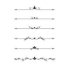 Text dividers doodle set.Wedding decorative elements. ornament, borders, floral, vintage line separators. Hand drawn vector illustration isolated on white background. Set page dividers.

