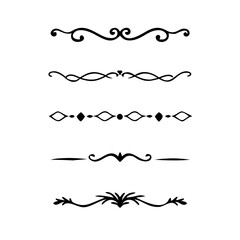 Text dividers doodle set.Wedding decorative elements. ornament, borders, floral, vintage line separators. Hand drawn vector illustration isolated on white background. Set page dividers.
