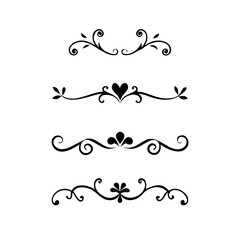 Text dividers doodle set.Wedding decorative elements. ornament, borders, floral, vintage line separators. Hand drawn vector illustration isolated on white background. Set page dividers.
