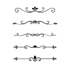 Text dividers doodle set.Wedding decorative elements. ornament, borders, floral, vintage line separators. Hand drawn vector illustration isolated on white background. Set page dividers.
