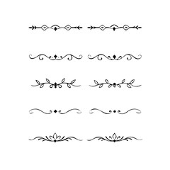 Obraz premium Text dividers doodle set.Wedding decorative elements. ornament, borders, floral, vintage line separators. Hand drawn vector illustration isolated on white background. Set page dividers. 